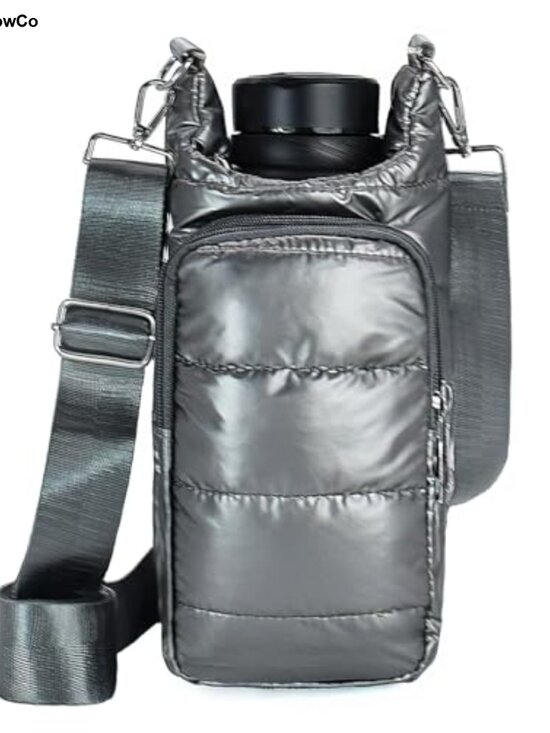 Handbags - Puffer Water Bottle Holder Quilted Crossbody Bag Adjustable Strap